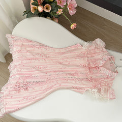 BXOXO - summer inspo Summer New Chinese Style Slim Fit Dresses Fashionable Improved Qipao Sweet Pink Flower Print Dress