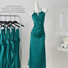 BXOXO - summer inspo Elegant Temperament Long Dress Holiday Style Solid Color Hollow Out Design Suspender Dress Women Fashion Party Club