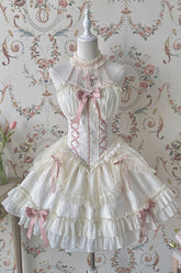 BXOXO - Ivory Pink Tube Top Sleeveless Blowknot Ruffled Sweet Lolita Tiered Dress