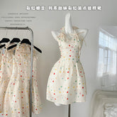 BXOXO - summer inspo Elegant Polka Dot Short Dress Women V-neck Backless Sleeveless Halter Dress Fashion High Waist A-line Mini Dress