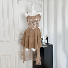 BXOXO - summer inspo Chic Design Sequins Lace Stitching Banquet Evening Dress 2025 Summer New Fashionable Temperament Party Sling Dresses