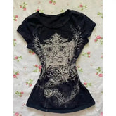 BXOXO Streetwear T shirt Women Clothes Vintage 90s Gothic Slim Punk Sexy Tee Emo Hip Hop Graphic T shirts Femme Y2k Aesthetic Crop Top