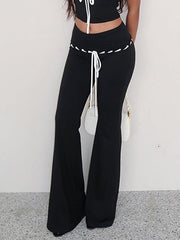 BXOXO - Drawstring Contrast Low-Rise Flared Pants