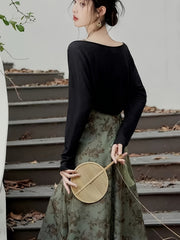 BXOXO Long Sleeve Chic Floral Print Cami Dress Set with Open Front Crop Cardigan & Square Neck Sleeveless A-line Drawstring Ruched Outfits for Women