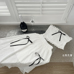 BXOXO - summer inspo Sexy Suspender Short Top Half Skirt Two-piece Set Solid Color Women Suit Gentle Style Fashion Tube Top A-line Skirt Suits