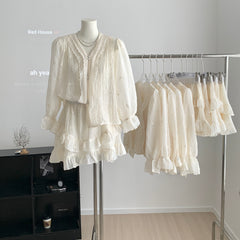 BXOXO - summer inspo Korean Fashion Solid Color Long sleeve Culottes Shorts Suit Sweet Women's New 2025 Autumn Shorts And Shirt Top 2-piece Set