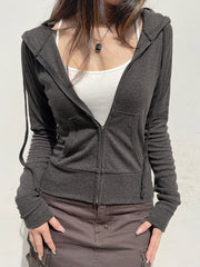 BXOXO - summer inspo Solid Knitted Autumn Winter Women’s Sweats Cardigan Long Sleeve Ribbed Causal Basic Fashion Zip Up Hooded Coat