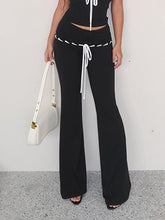 BXOXO - Drawstring Contrast Low-Rise Flared Pants