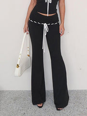 BXOXO - Drawstring Contrast Low-Rise Flared Pants