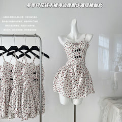 BXOXO - summer inspo Retro Floral Dresses Women Summer New Korean Style Fashion Casual Suspender Dress Sexy Sweet Princess Party Mini Dress