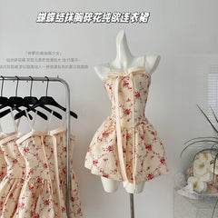 BXOXO - summer inspo 2025 New Summer Floral Strap Midi Dress Women Sleeveless Elegant Vintage Dress Korean Fashion Party Dress