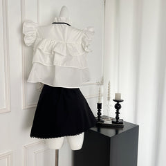 BXOXO - summer inspo Sweet Summer Two Piece Set for Women Elegant Casual Flying Sleeve Crop Tops+ High waisted A-line Skirt Fashion Suit