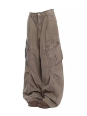 BXOXO Vintage Women's Cargo Jeans Y2k Oversized Baggy Denim Trousers Harajuku Japanese 2000s Style Jean Street Aesthetic Pants