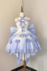BXOXO - Gradient Blue Hanayome Hollow Bowknot Sweet Princess Lolita Dress