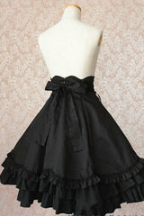 BXOXO - Black High Waisted Double Breasted Button Bowknot Ruffled Multi-Layer Gothic Lolita Skirt
