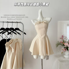 BXOXO - summer inspo Elegant Temperament Suspender Dress Sexy Bow Off Shoulder Mini Dresses Summer New Sleeveless Party Short Dress