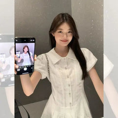 BXOXO Summer Short Dresses Vintage Women Clothes 90s High waist Sexy Harajuku White Party Dress 90s Sweet Girl Gothic Mini Dress