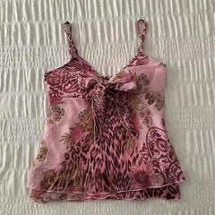 Bxoxo Casual vacation summer retro aesthetic women sleeveless camisole top chic aesthetic versatile Harajuku street cute bow slim tops