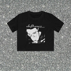 Bxoxo American Retro Streetwear Hip Hop women's Crop Top Sexy Punk Gothic Rock Harajuku Emo Girls Geometric Pattern Black Short Sleeve