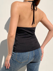 BXOXO - summer inspo Backless Eyelet Buckle Lace-Up V Neck Halter Crop Vest Top Women Punk Style Gothic Streetwear