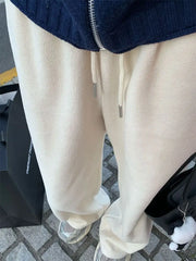 BXOXO Baggy Fleece Pants for Women Wide Leg Brushed Trousers Warm Casual Korean Fashion Winter Sweatpants Oversized Lamb Wool