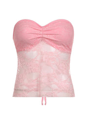 BXOXO - summer inspo Y2K Clothes Backless Tie Strapless Sexy Cute Lace Crop Tops Women Sweet Kawaii 2000s Balletcore Tanks Camis