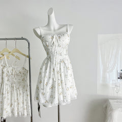 BXOXO - summer inspo Sweet Floral Dress Women Summer Lace Patchwork Mini Dresses Holiday Ruffles Bow Cute Sleeveless Sundress Y2k 2025