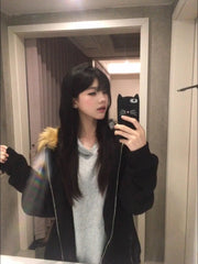 BXOXO Hoodie Punk Sexy Winter Women Clothes Vintage Oversized Tops 90s Loose Streetwear Sweatshirt Gothic Zip Up Top Hoodies Femme Y2k