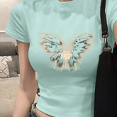 BXOXO Y2k Summer T shirts Cropped Tops Women Clothes Vintage 90s Short Sleeve Sexy O-Neck Punk Streetwewar Tee Goth Femme T shirt Top