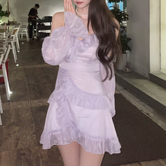 BXOXO party look inspos Autumn Clothes Korea Ladies French Elegant Strap Dress Women Casual Long Sleeve Vintage Mini Dress Female Evening Party Y2k