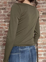 BXOXO - Vintage Lace Trim Button-Up Long Sleeve Top