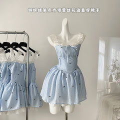 BXOXO - summer inspo Fashion Dresses Women Polka Dot Bowknot Sleeveless Lace Square Collar Slim Vintage Sexy Mini Dress Sweet Party