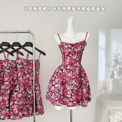 BXOXO - summer inspo Vintage Floral Print Dresses For Women Elegant Retro Sleeveless Suspender Dress Beach Style Party A-Line Dress