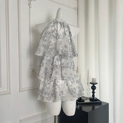 BXOXO - summer inspo New Chinese Style Suit Women's Summer Fashion Ink Printed Flower Halter Top A-line Mini Skirt Two-piece Set