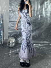 BXOXO - summer inspo Sweetown Print Goth Y2K Spaghetti Straps Dress Women Aesthetic Mermaid Summer Dresses