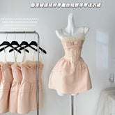 BXOXO - summer inspo Women Sexy Backless Bows Patchwork Sweet Suspender Dresses 2025 Summer High Waist Hotsweet Party Club Dress