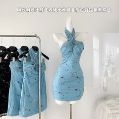 BXOXO - summer inspo Fashion Embroidered Floral Women's Slip Dresses Lace Mesh Lady's Short Dress 2025 Spring Summer New Sweet Ladies Dress Vestido