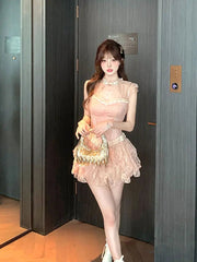 BXOXO Pink Camisole Women's Clothes Sexy Sweet coquettish Tank Top Lace Slim Corset Top Kawaii Girl Harajuku Crop Tops Graphic Camis