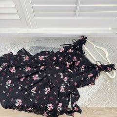 BXOXO - summer inspo Floral Flower Print Black Slip Mini Dress Women 2025 Summer Vintage Elegant Beach Casual Party Short Dresses
