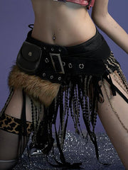 BXOXO - summer inspo Fashion Trendy New Faux Fur Spliced Leather Pu Bag's Belt Women Design Chic Gyaru Y2k Retro Irregular Waist Belt