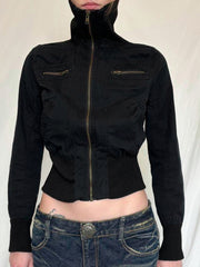 BXOXO - summer inspo Korean Street Style Black Zip Up Turtleneck Slim Long Sleeve Bomber Jackets For Women Autumn New Fashion Gothic Outwears