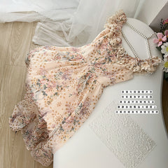 BXOXO - summer inspo French Retro Square Collar Spliced Folds Ruffles Floral Dress Female Clothing 2025 Summer New Loose Sweet Sleeveless Slip Dress