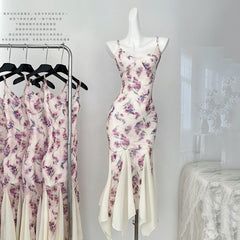 BXOXO - summer inspo French Gentle Style Fishtail Skirt Summer New Sexy Floral Suspender Dress Fashion Casual Versatile Long Dress