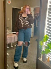 BXOXO Hoodies Women Coat Streetwear Punk Oversized Top Hip Hop Butterfly Sweatshirt Harajuku Vintage Clothing Femme Y2k Hoodie Tops