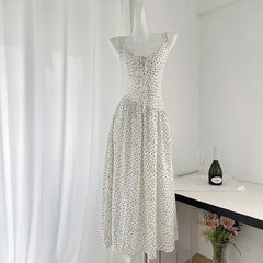 BXOXO - summer inspo French Polka Dot Suspender Dress Summer New Women Sweet Sleeveless Dress Beach Style Holiday Long Skirt