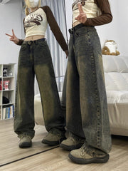 BXOXO 90s Vintage Distressed Jeans Women Grunge Y2k Baggy Boyfriend Jeans Hippie Korean Streetwear High Waist Wide Denim Pants