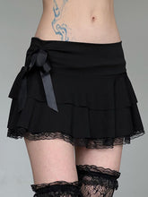 BXOXO - summer inspo Goth Y2K Black Lace Trim Bow A Line Mini Skirt Women Korean Streetwear