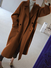 BXOXO Urban Loose Solid Color Belted Woolen Coat