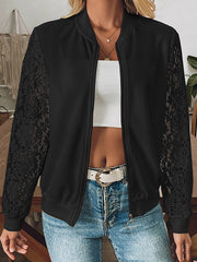 BXOXO Long Sleeves Loose Solid Color Split-Joint Zipper Round-Neck Jackets Outerwear