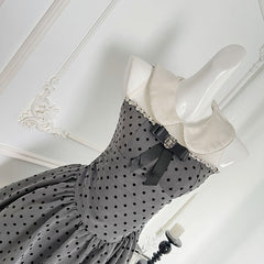 BXOXO - summer inspo Fashion Polka Dot Sling Dress Women Sweet Sleeveless Fluffy Dress Summer Gentle Slim Chic Turn-down Collar Dresses